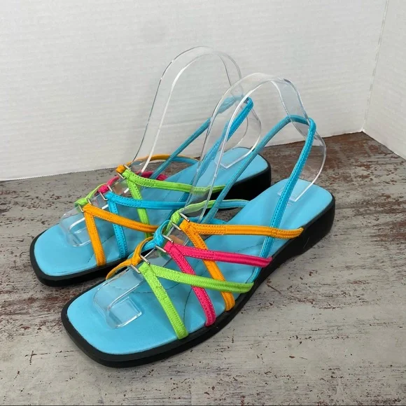 Vintage 90s 1990s Y2K 2000s neon elastic top platform sandals 7.5 retro - Picture 9 of 11